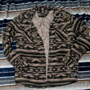 Volcom Quilted Aztec Shirt Jacket Men’s L Olive Taupe Black